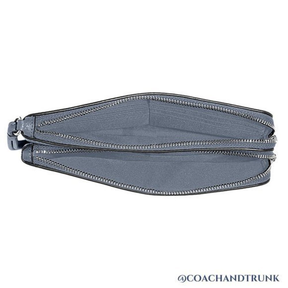 COACH LEATHER 3 PIECE SET Marble Blue Gallery Tote Double Zip Wallet + Card Case - Picture 7 of 12